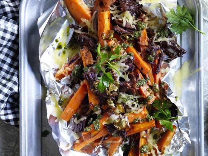 **[Loaded sweet potato fries](https://www.womensweeklyfood.com.au/recipes/loaded-sweet-potato-fries-5377|target="_blank")**

Sweet potato fries loaded with delicious pulled beef short ribs, candied jalapenos, chimichurri and mozzarella.