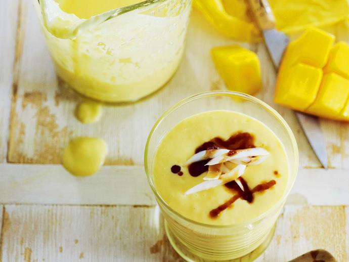 These thick, creamy [mango and coconut smoothies](https://www.womensweeklyfood.com.au/recipes/mango-and-coconut-smoothie-12769|target="_blank") are sweetened with honey and delightfully astringent pomegranate molasses.