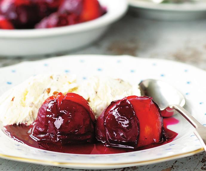 BAKED PLUMS WITH FROZEN ALMOND CREAM