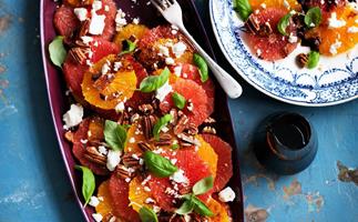 ruby grapefruit, orange and basil salad