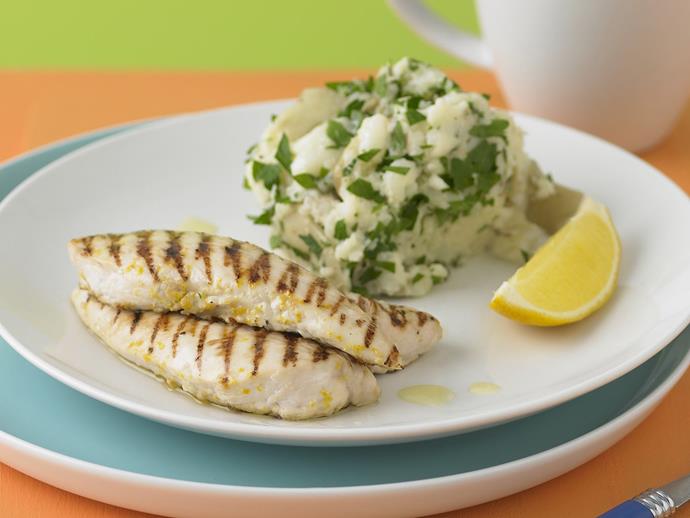 **[Grilled lemon chicken with crushed potatoes](https://www.womensweeklyfood.com.au/recipes/grilled-lemon-chicken-with-crushed-potatoes-12105|target="_blank")**