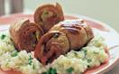 Veal braciole with rice and peas