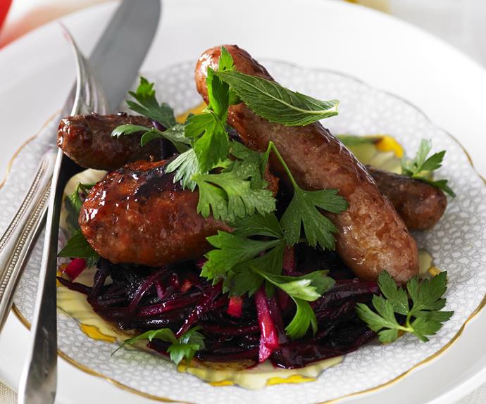 moroccan barbecued sausages with raw beetroot salad