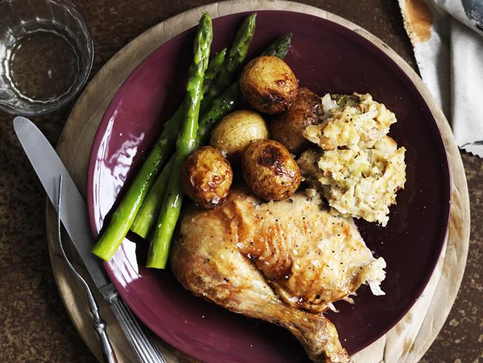**[Roast chicken with herb stuffing](https://www.womensweeklyfood.com.au/recipes/roast-chicken-with-herb-stuffing-4413|target="_blank")**

The tastiest way to feel stuffed.
