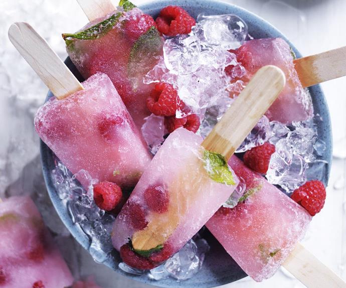 raspberry, lemon and mint ice-blocks