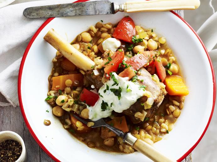 **[Braised lamb shanks with tzatziki and tomato salad](https://www.womensweeklyfood.com.au/recipes/braised-lamb-shanks-with-tzatziki-and-tomato-salad-10744|target="_blank")**

Served with grilled pita bread, this beautiful slow-cooked lamb stew is just what you need on a cold day.