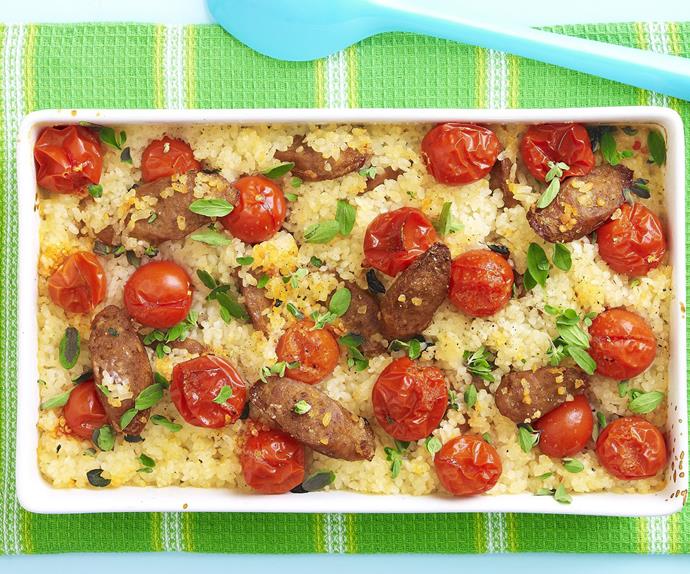 Baked Risotto with Sausage and Cherry Tomatoes