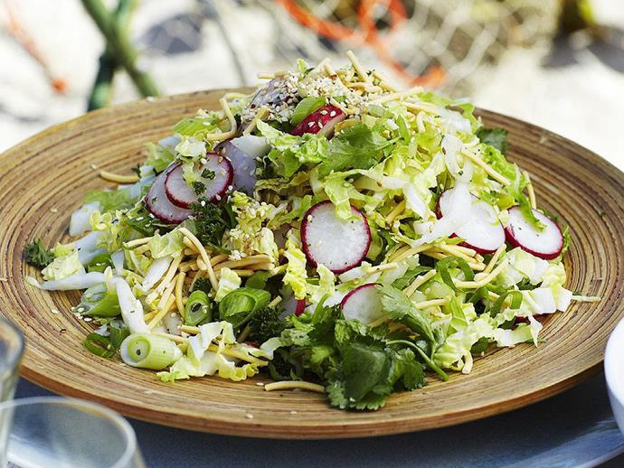 This [crunchy noodle coleslaw](https://www.womensweeklyfood.com.au/recipes/crunchy-noodle-coleslaw-10900|target="_blank") is a great dish for picnics, just pack each salad ingredient in a separate sandwich bag, take the dressing in its jar and toss it all together when ready to eat.