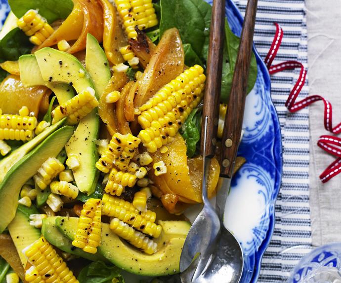 barbecued corn, spinach and avocado salad