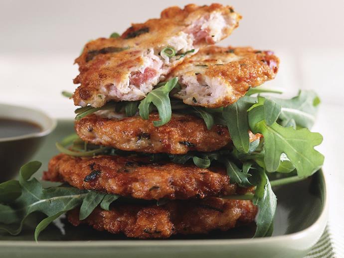 Crispy and delicious [chicken and ham patties](https://www.womensweeklyfood.com.au/recipes/chicken-and-ham-patties-10511|target="_blank") that are great in burgers or for a snack.