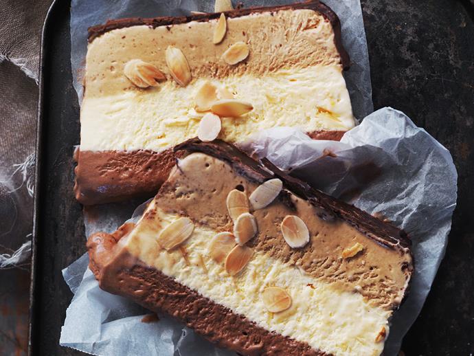 **[Mocha, almond and chocolate ice-cream](https://www.womensweeklyfood.com.au/recipes/mocha-almond-and-chocolate-ice-cream-4079|target="_blank")**

A delicious and tri-coloured ice-cream topped with dark chocolate and almonds.