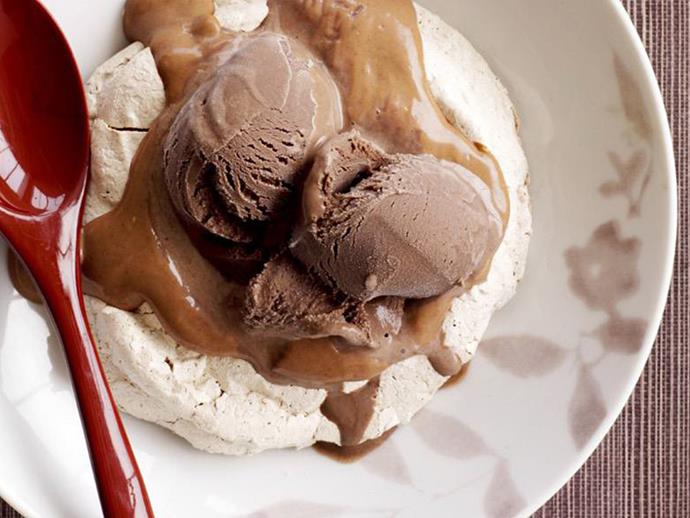 **[Warm chocolate pavlovas](https://www.womensweeklyfood.com.au/recipes/warm-chocolate-pavlovas-9922|target="_blank")**

The creaminess of the ice cream and chocolate sauce is a delectable texture contrast to the crunchiness of the pavlova. You can serve this with a berry compote as well if you like.