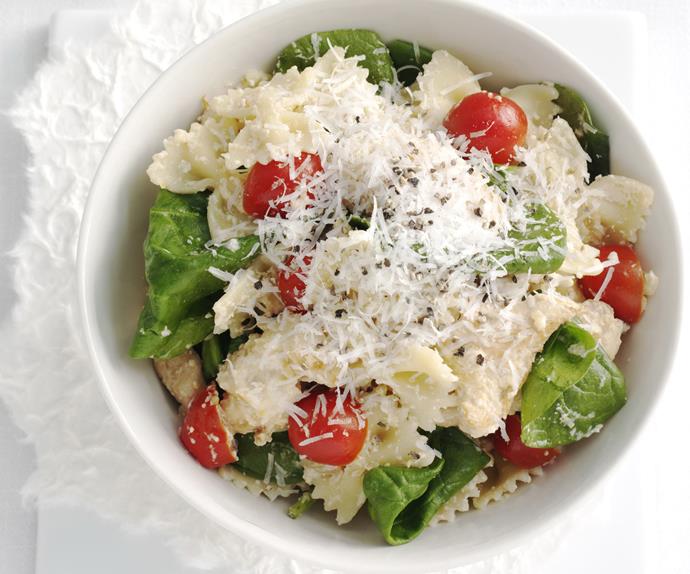 farfalle with tenderloins, ricotta, spinach and tomato