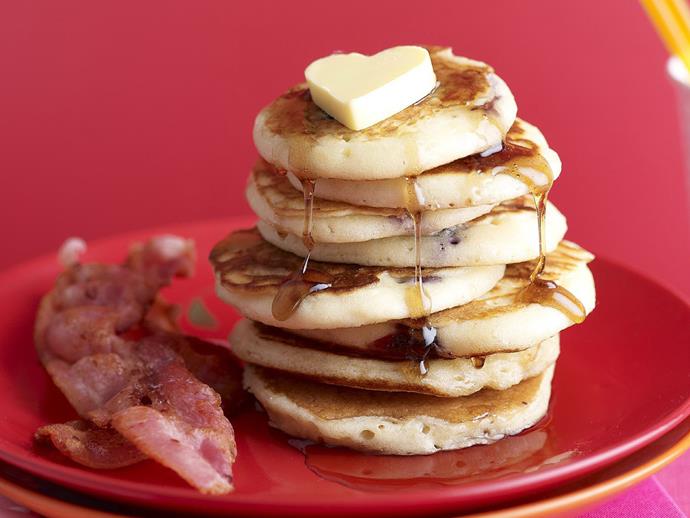 What better way to treat the kids or your nearest and dearest for this weekend's brunch with this decadent stack of [blueberry buttermilk pancakes with bacon](https://www.womensweeklyfood.com.au/recipes/blueberry-buttermilk-pancakes-with-bacon-9625|target="_blank"). Enjoy!