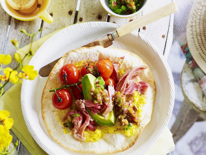 **[Tortilla with corn, ham hock and coriander jalapeño salsa](https://www.womensweeklyfood.com.au/recipes/tortilla-with-corn-ham-hock-and-coriander-jalapeno-salsa-15150|target="_blank")**

The ham hock can be cooked a day or two before it's needed. Keep the ham from the bone, covered with the reserved liquid, in the fridge; reheat it when needed in a saucepan over a low heat.