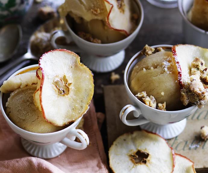 TOFFEE APPLE SORBET WITH PECAN ROSEMARY CRUMBLE