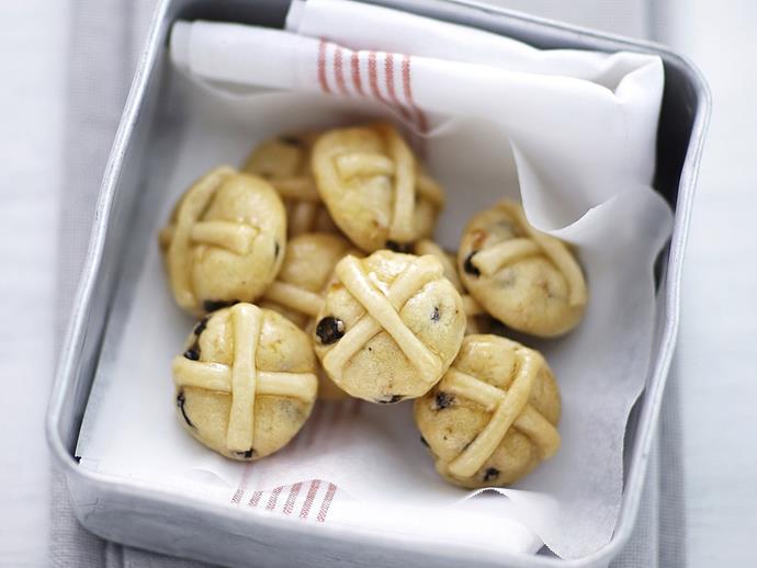 These adorable **[hot cross bun cookies](https://www.womensweeklyfood.com.au/recipes/hot-cross-bun-cookies-9429|target="_blank")** have all the flavours of a classic hot cross bun, in mini form.