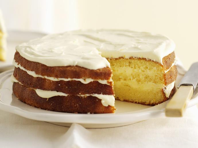 This [lemon tea cake](https://www.womensweeklyfood.com.au/recipes/lemon-cake-8734|target="_blank") is made something special when you layer it with lashings of lemon mascarpone frosting.