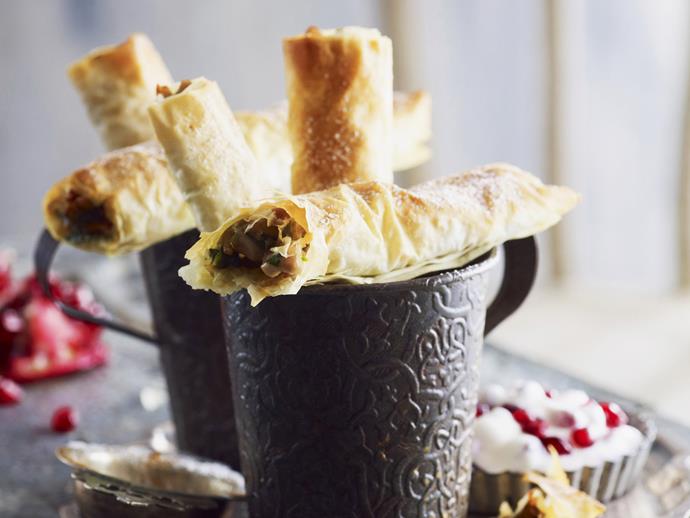 **[Bisteeya sticks](https://www.womensweeklyfood.com.au/recipes/bisteeya-sticks-8431|target="_blank")**

Served with pomegranate yoghurt, these Moroccan pastries make elegant finger food.