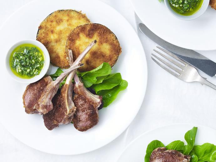 **[Lamb with crumbed eggplant and pesto](https://www.womensweeklyfood.com.au/recipes/lamb-with-crumbed-eggplant-and-pesto-8445|target="_blank")**