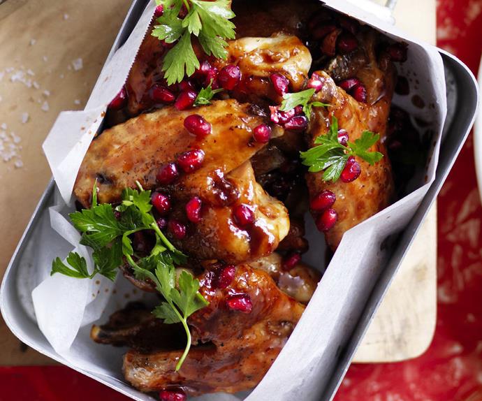 Sticky  POMEGRANATE BARBECUED CHICKEN WINGS