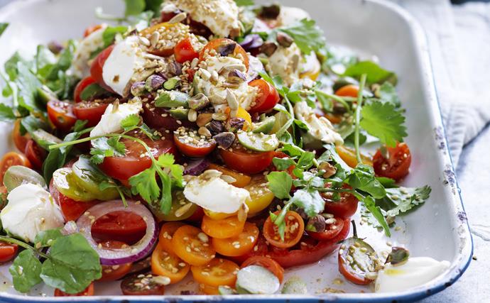 tomato salad with labne & seeds