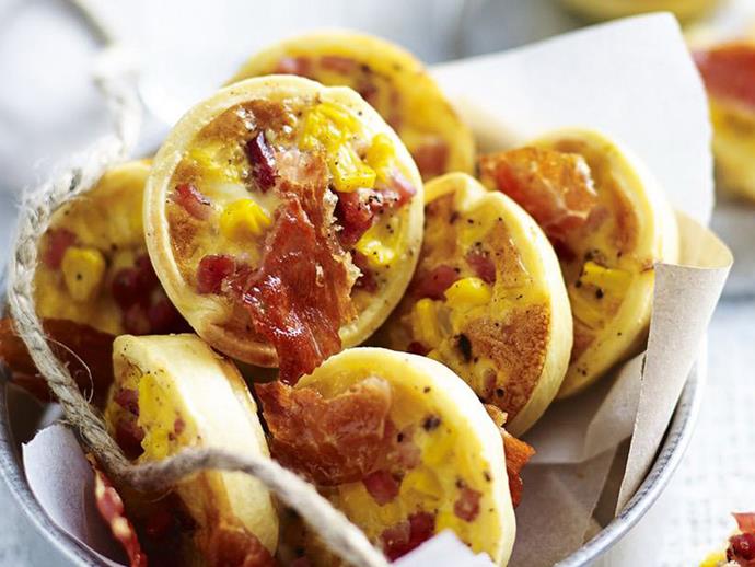 Perfect for an after school snack, or school and work lunches these [mini ham and corn quiches](https://www.womensweeklyfood.com.au/recipes/mini-ham-and-corn-quiches-14370|target="_blank") are easy and tasty and appealing.