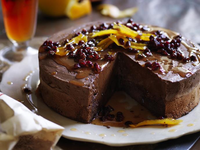 This decadent [dark chocolate mousse cake](https://www.womensweeklyfood.com.au/recipes/chocolate-mousse-cake-with-pomegranate-syrup-14402|target="_blank") is delicately spiced with cinnamon and cardomom and topped with a tangy pomegranate syrup.