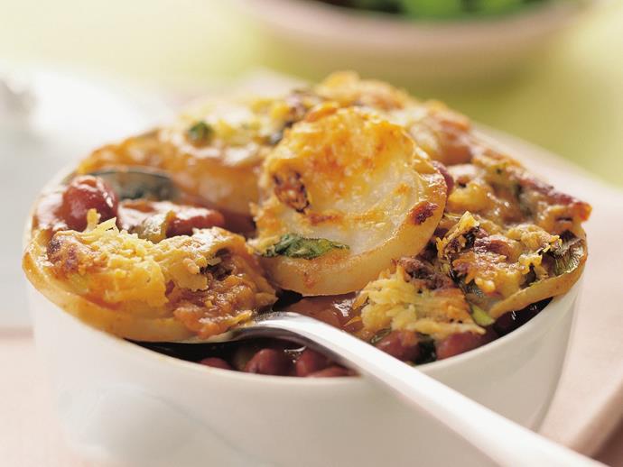 **[Bean and potato bake](https://www.womensweeklyfood.com.au/recipes/bean-and-potato-bake-14442|target="_blank")**

This meal is so easy to whip up on a chilly weeknight. It's also delicious reheated for lunch the next day.