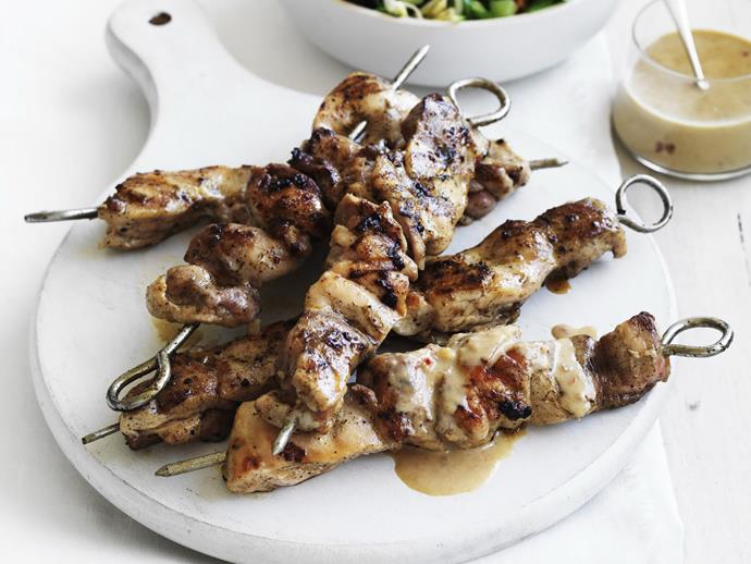Tender [chicken skewers](https://www.womensweeklyfood.com.au/recipes/chicken-satay-skewers-with-crunchy-salad-14514|target="_blank") with delicious peanut sauce and crunchy salad makes a great lunch or light supper.