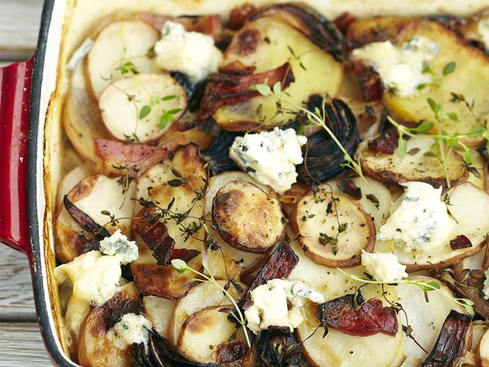 **[Potato, bacon and blue cheese bake](https://www.womensweeklyfood.com.au/recipes/potato-bacon-and-blue-cheese-bake-5861|target="_blank")**
