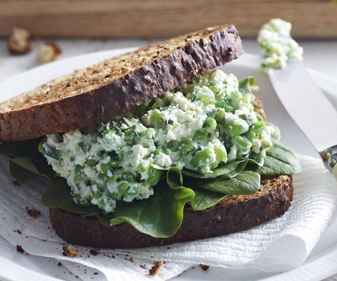 pea, ricotta, mint and spinach open sandwiches