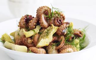 Char-grilled octopus and artichoke salad