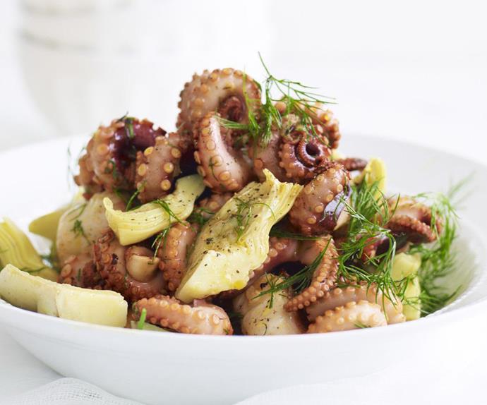 Char-grilled octopus and artichoke salad