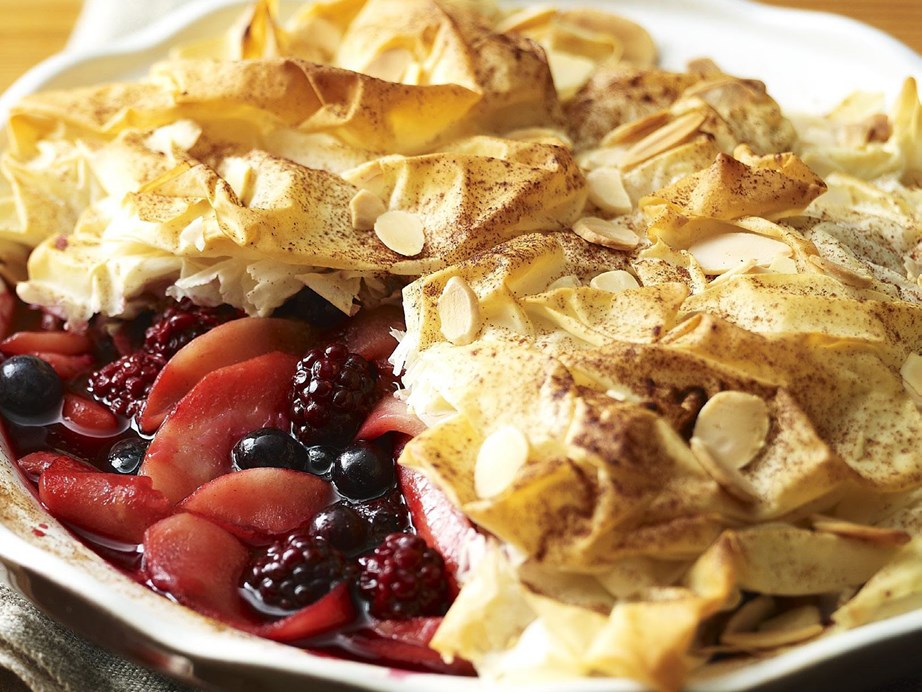 **[Apple and berry filo pie](https://www.womensweeklyfood.com.au/recipes/apple-and-berry-filo-pie-13407|target="_blank")**