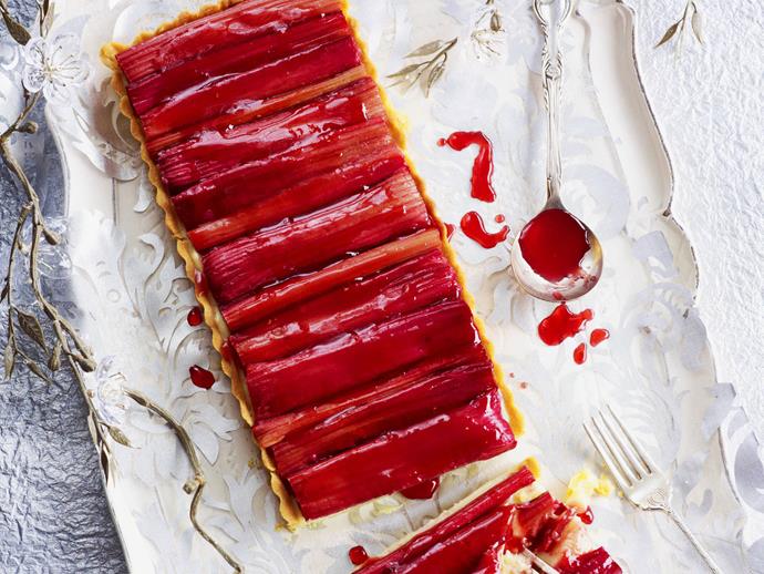 **[Roasted rhubarb custard tart](https://www.womensweeklyfood.com.au/recipes/roasted-rhubarb-custard-tart-13621|target="_blank")**

The rich redness of the rhubarb manages to make this dish look both striking and sophisticated. Few will be able to resist the charms of the deliciously tart topping hiding a rich creamy custard filling.