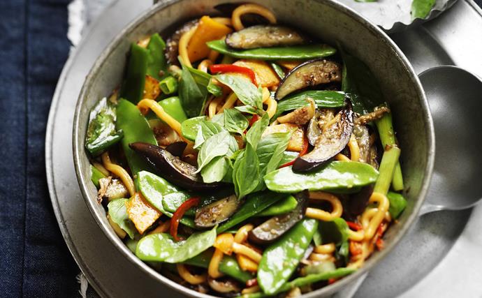 pumpkin and eggplant with chilli and thai basil