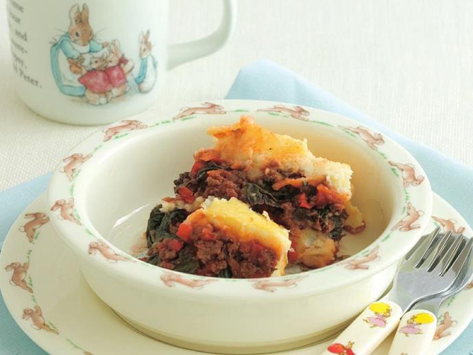 **[Bolognese and spinach potato pie](https://www.womensweeklyfood.com.au/recipes/bolognese-and-spinach-potato-pie-13091|target="_blank")**

Kids will love these bolognese pies topped with cheesy mashed potato.