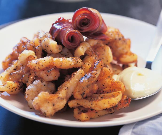 squid and crisp prosciutto