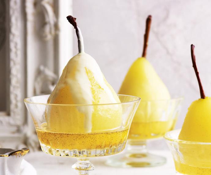 Champagne and rosewater poached pears