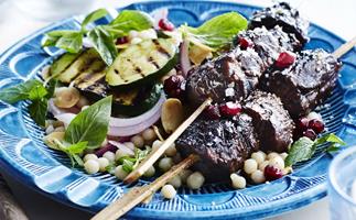 LAMB SKEWERS WITH ZUCCHINI & MOGHRABIEH SALAD