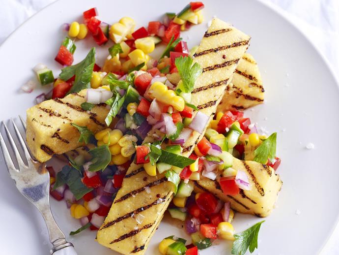 [Chargrilled polenta strips with corn salsa.](https://www.womensweeklyfood.com.au/recipes/chargrilled-polenta-strips-with-corn-salsa-5441|target="_blank")