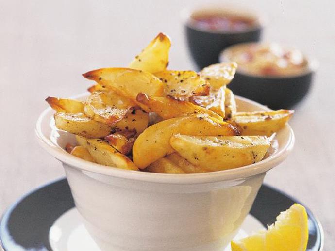 **[Crispy potato wedges with two dips](https://www.womensweeklyfood.com.au/recipes/crispy-potato-wedges-with-two-dips-12989|target="_blank")**