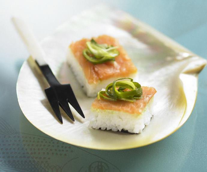 smoked salmon sushiwith pickled green onion