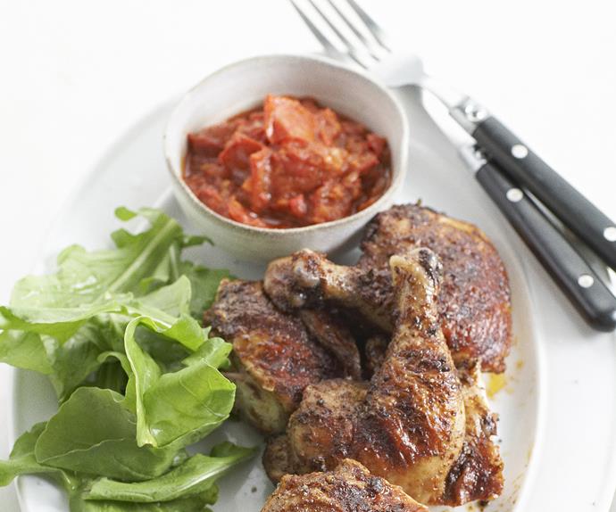 barbecued cajun chickens with spicy tomato salsa