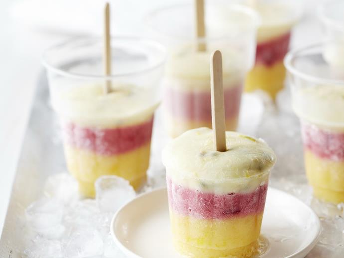 **[Mango, berry and passionfruit frozen yoghurt pops](https://www.womensweeklyfood.com.au/recipes/mango-berry-and-passionfruit-frozen-yoghurt-pops-12454|target="_blank")**

These traffic light yoghurt pops are a deliciously fruity alternative to regular ice-blocks. They make a brilliant after school treat for the kids on a hot day.