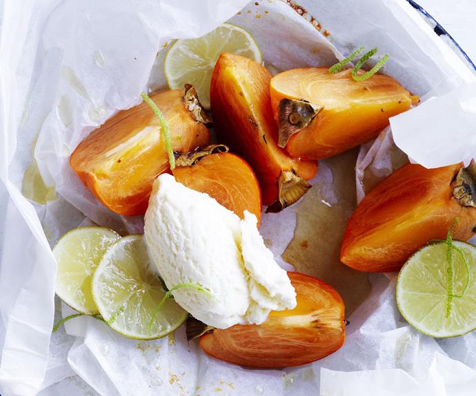 honey and lime baked persimmons