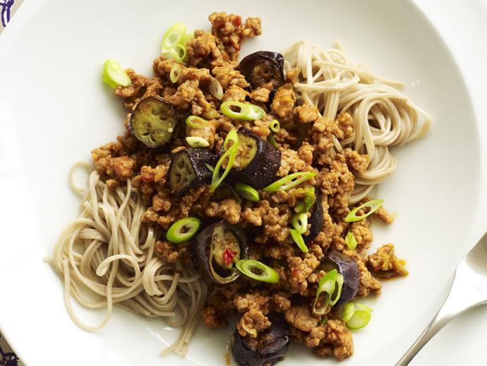 **[Soba noodles with pork, eggplant and chilli](https://www.womensweeklyfood.com.au/recipes/soba-noodles-with-pork-eggplant-and-chilli-5045|target="_blank")**

Soba noodles are a popular buckwheat staple in Japan, though can refer to any thin noodle.