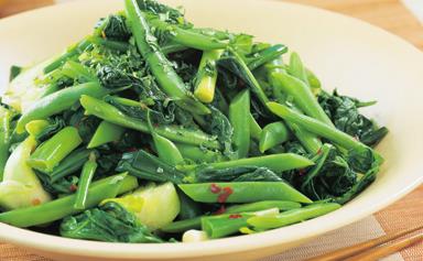Stir-fried greens with green beans