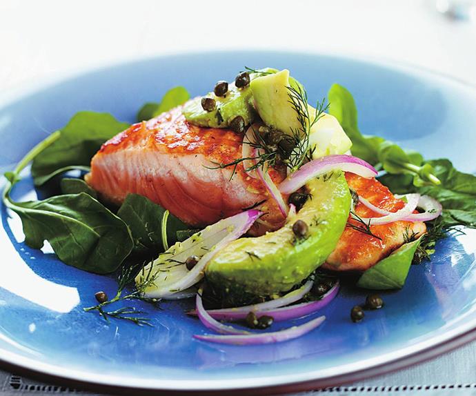 CHAR-GRILLED SALMON WITH AVOCADO SALSA